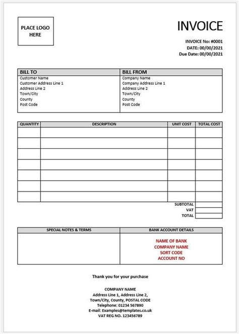 downloadable invoice template  business   microsoft etsy