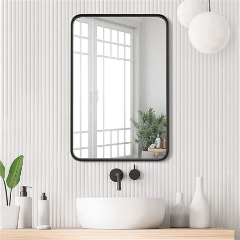 Modern Bathroom Mirror Ideas Black Frame Rounded Corners Contemporary Bathroom Vanity Mirrors
