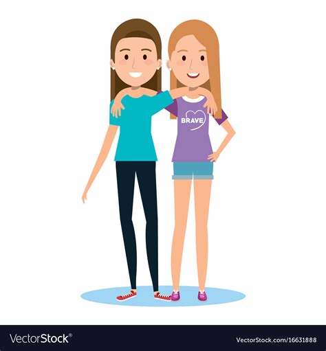 Two Lovely Happy Best Friends Girls Hugging Vector Image