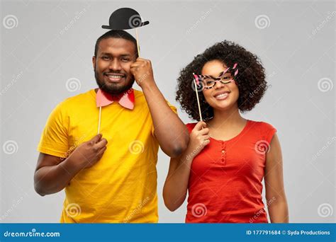 Happy African American Couple With Party Props Stock Photo Image Of