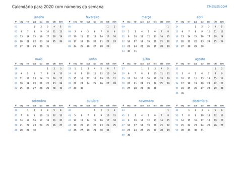 Calendário Para 2020 Com Semanas Imprimir E Baixar Calendário