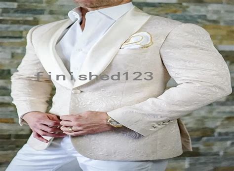One Button Champagne Paisley Groom Tuxedos Shawl Lapel Men Suits