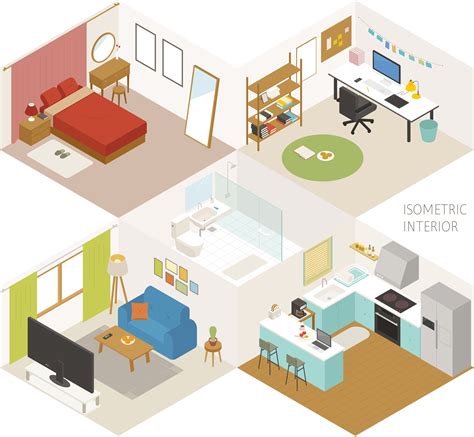 Room Set Of Isometric Furniture In Various Styles 667093 Vector Art