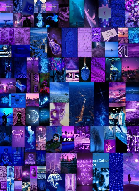 Purple Collage Blue Collage Digital Collage Aesthetic Wall Etsy In