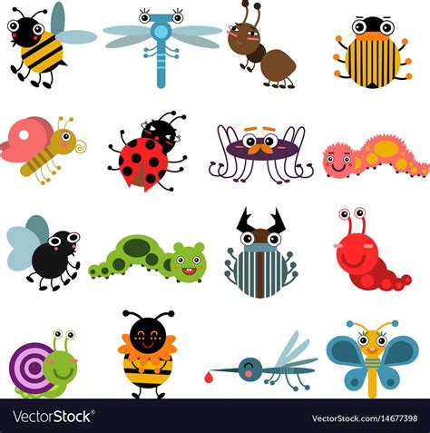 Cartoon Bugs And Insects Vector Illustration Set Isolate On White