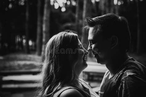 Black White Photography Romantic Young Couple Kissing On Background