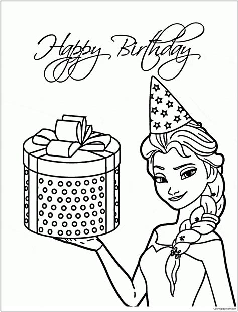 Cute cat eyes + easy drawing and coloring for children! Elsa And Birthday Present Coloring Pages - Cartoons ...