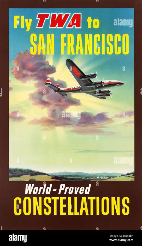 Fly Twa San Francisco Vintage Travel Poster Twa Trans World