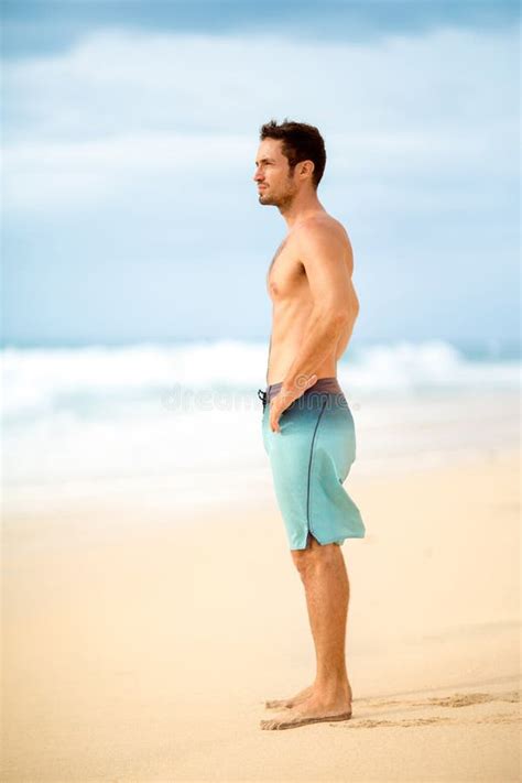 Handsome Muscular Man On Beach Stock Photo Image Of Lifestyle Chest