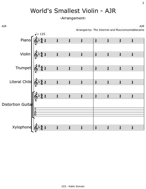Worlds Smallest Violin Ajr Sheet Music For Piano Violin Trumpet