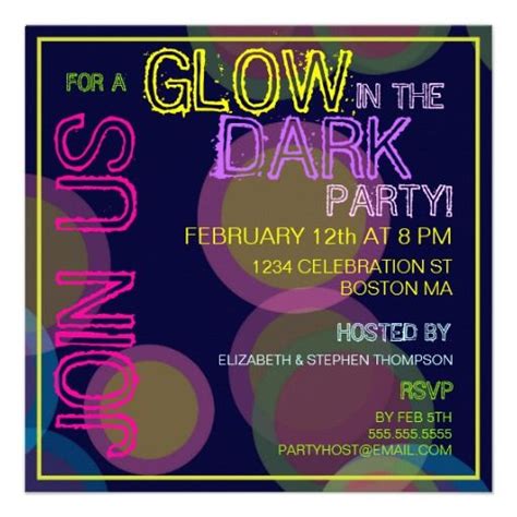 Glow In The Dark Party Flyer With Neon Lights And Circles On Purple
