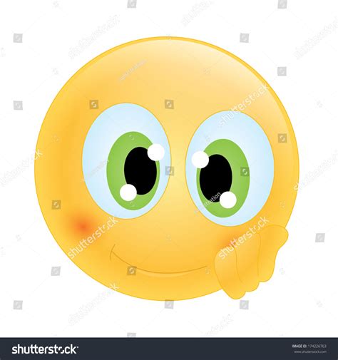 Cute Green Eyes Emoticon Day Dreaming Stock Vector Illustration
