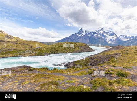 Salto Grande Waterfall Paine River Torres Del Paine National Park