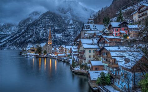 1155033 Mountains Lake Snow Winter Tourism Town Resort Austria