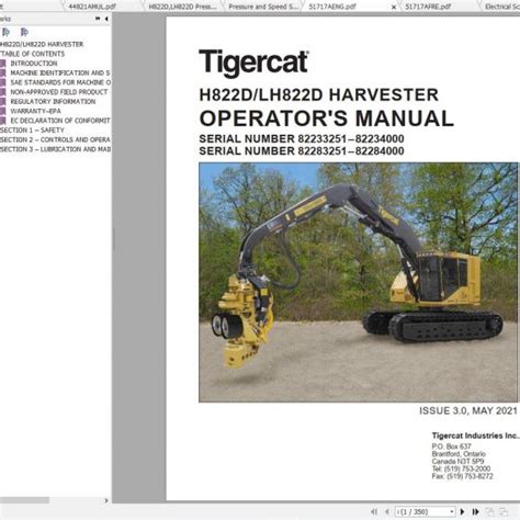 Tigercat Harvester H822C LH822C H830C LH830C 82231001 83083000