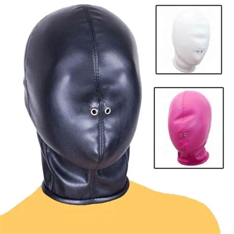 Pu Leather Hood Unisex Sm Mask Perforated Eyes With Nostril Latex Rubber Hoods Bdsm Slave Hood