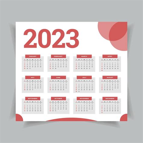 2023 Calendar Year Vector Illustration The Week Starts On Sunday