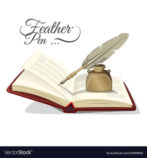 Feather Pen And Inkwell On Open Book Royalty Free Vector