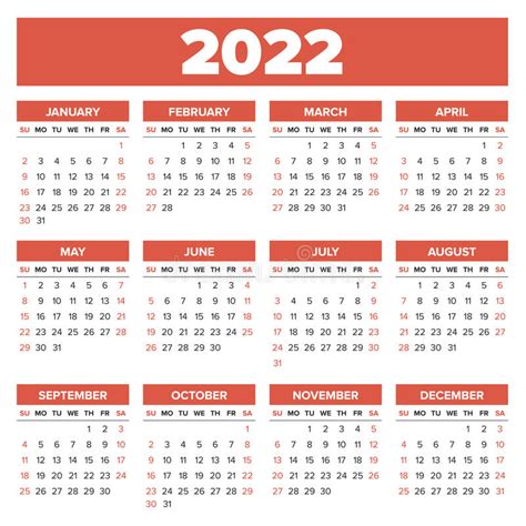 Un Calendario Semplice Da 2022 Anni Illustrazione Vettoriale