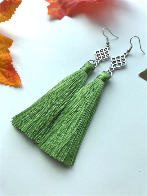 Avacado Color Tassel Earrings, Green Tassel Earrings, Tassel Earrings, Long Tassel Earrings ...