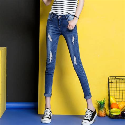 Totnwang Summer Women Pencil Pants 2018 Fashion Hole Women Skinny Jeans