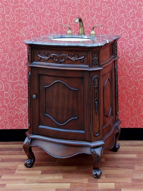 A hand me down side table might make the perfect rustic vanity for your little powder room. Antique Style Bathroom Vanities