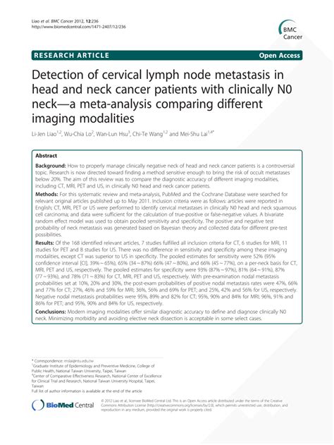 Pdf Detection Of Cervical Lymph Node Metastasis In Head And Neck