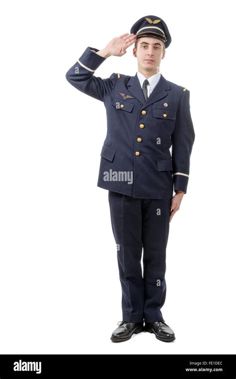 A Full Length Portrait Of Young Army Officer Saluting Isolated On White