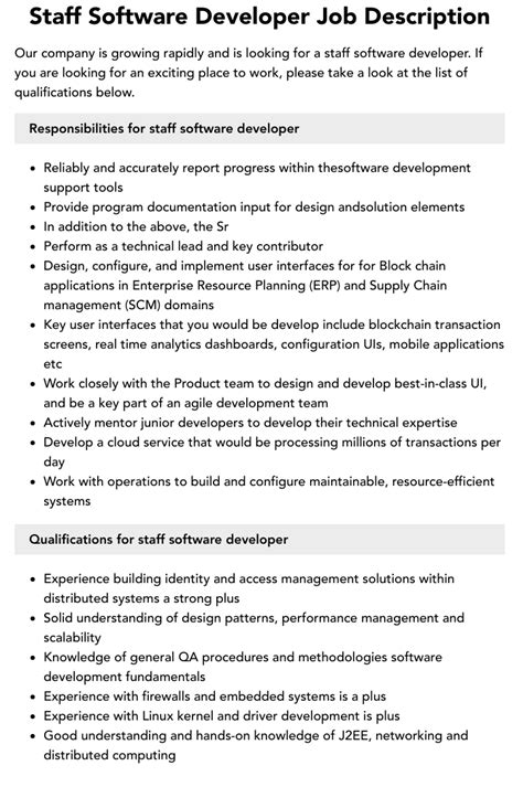 Staff Software Developer Job Description Velvet Jobs