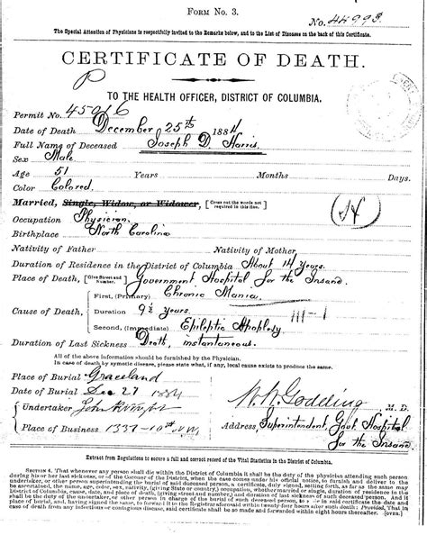 J. D. Harris's Death Certificate - Encyclopedia Virginia