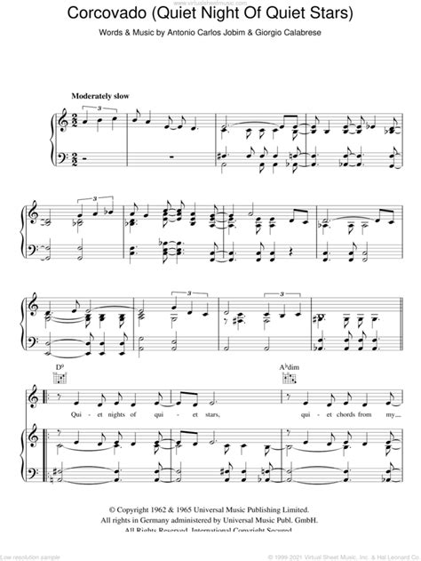 Corcovado Quiet Nights Of Quiet Stars Sheet Music For Voice Piano Or