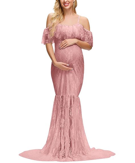Buy JustVH Maternity Off Shoulder Ruffle Sleeves Lace Maternity Fitted