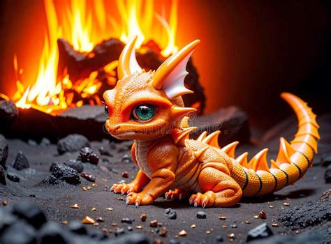 Cute Butterscotch Baby Dragon Created With Generative Ai Stock