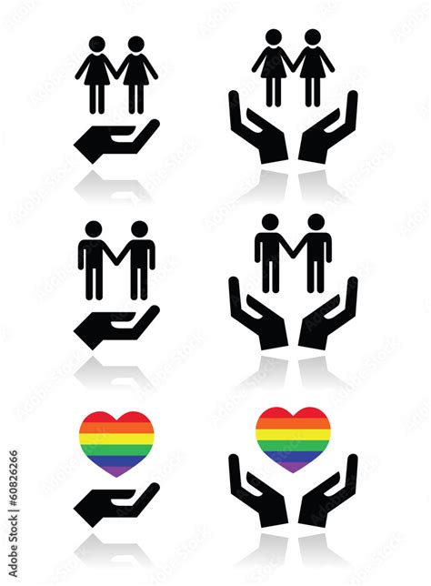 Gay And Lesbian Couples Rainbow Flag With Hands Icons Set Stock Vector Adobe Stock
