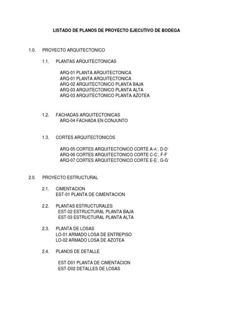 Listado De Planos En Proyecto Ejecutivo