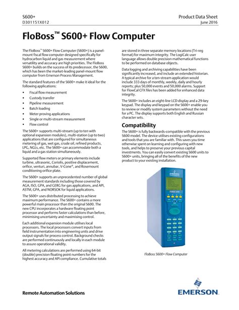 Floboss™ S600 Flow Computer Welcome To Emerson Process