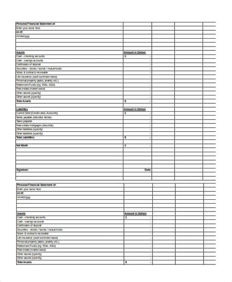 Free Personal Financial Statement Template Excel