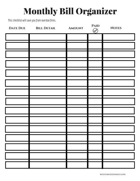 Pdf Free Printable Monthly Bill Organizer Sheets
