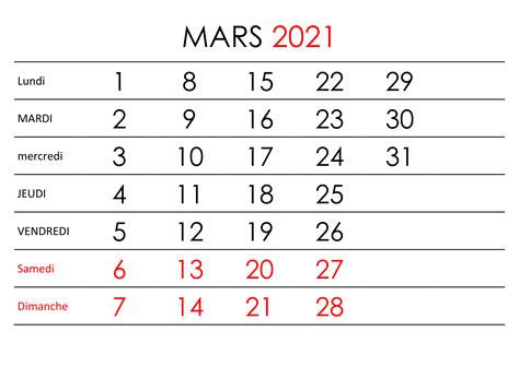 Calendrier Mars 2021 Calendriersu