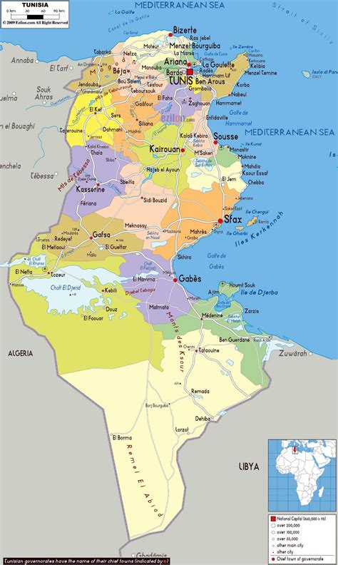 Large Political And Administrative Map Of Tunisia With Roads Cities