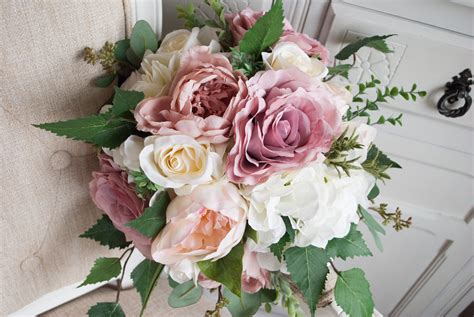 Natural Dusky Pink Wedding Bouquet Silk Wedding Flowers Etsy In
