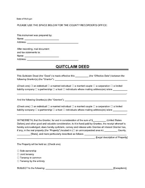 Printable Quit Claim Deed Michigan Printable Form Templates And Letter