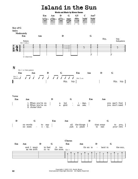 Island In The Sun By Weezer Guitar Lead Sheet Guitar Instructor
