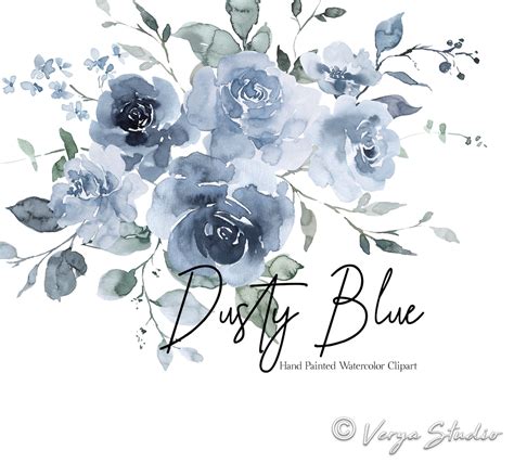 Dusty Blue Watercolor Floral Clipart Flowers Clip Art Antique Etsy