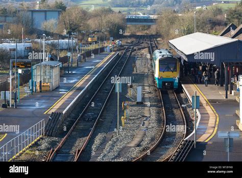 Carmarthen Railway Station In Wales With Train At Platform Stock Photo