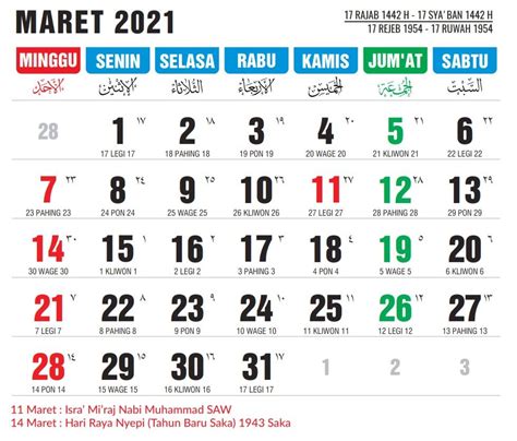 Kalender Maret 2021 Tanggalan Nasional Masehi Jawa Dan Hijriyah