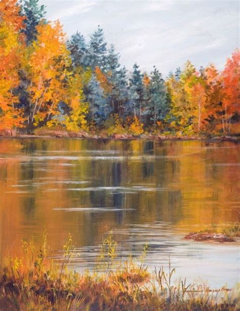Reflection Painting Of Fall Colors Landscape Painting Tutorial Fall