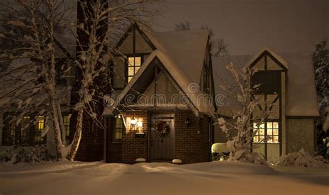 Cozy House In Snow At Night Stock Photo Image Of Brick Christmas