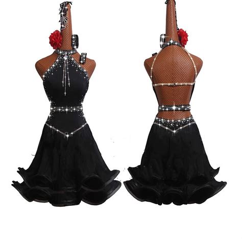 Crystals Sexy Latin Dancing Dresses For Ladies Black Dress Traditional Women Ballroom Costume