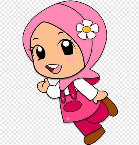 Girl Wearing Pink Headdress Illustration Muslim Islam Child Muslim